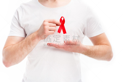 男人,中间部分,世界艾滋病日,分离着色,概念,艾滋病警示丝带,衬衫,白色,打球入洞,健康保健
