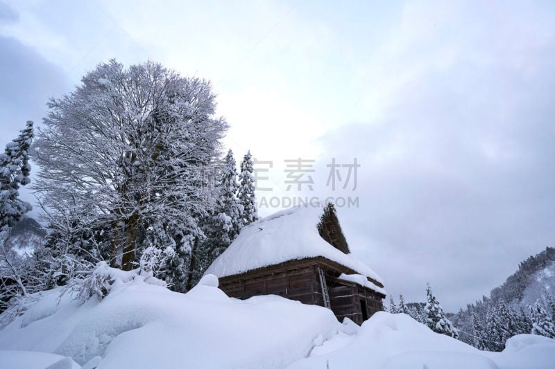 相仓村,五箇山,合掌屋,岐阜县,纪念品,美,水平画幅,雪,传统,古老的