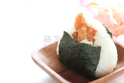炸鸡,留白,水平画幅,无人,白色背景,饭团,肉,影棚拍摄,海草,静物