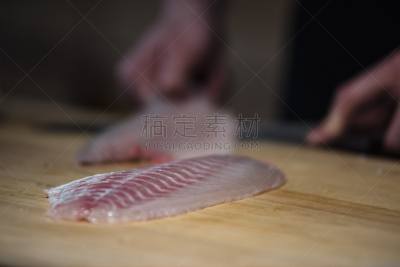 生鱼片,海产,清新,切片食物,工艺品,板前厨师,鲑鱼排,商业厨房,餐刀,正面视角