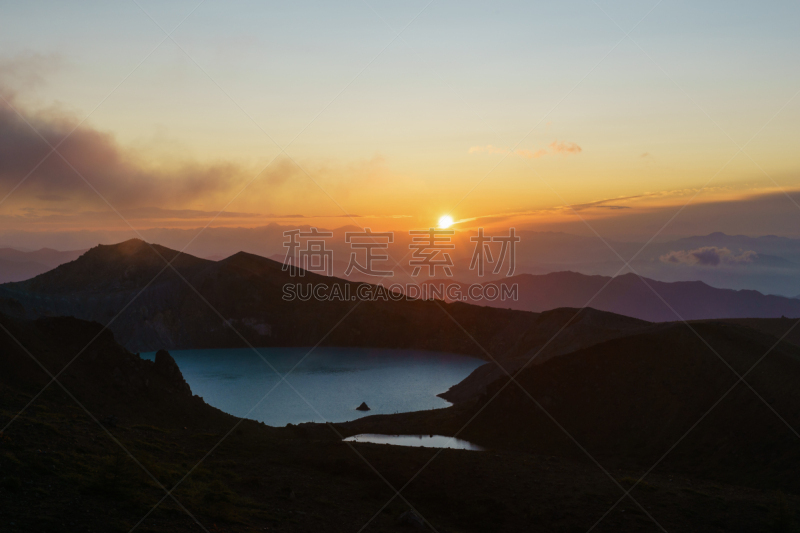 草津,火山湖,山,黎明,草津山,群马县,气候与心情,天空,美,休闲活动