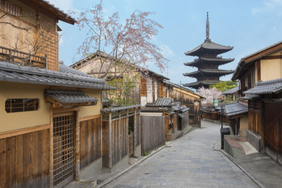 京都府,日本,天空,禅宗,祗园,水平画幅,樱花,无人,传统,古老的