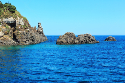 岛,海岸线,西西里,水,水平画幅,无人,古老的,夏天,那不勒斯海湾,户外