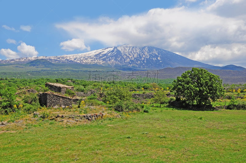 火山,埃特纳火山,天空,公园,水平画幅,熔岩,蓝色,户外,烟,陆地