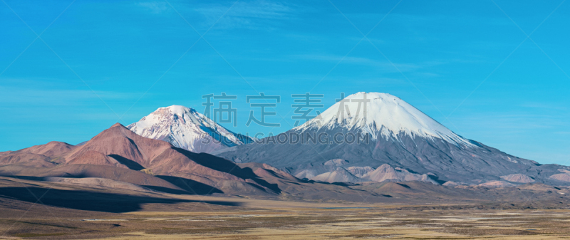 智利,火山,埃尔大北,阿尔蒂普拉诺山脉,南美,天空,留白,水平画幅,雪,无人