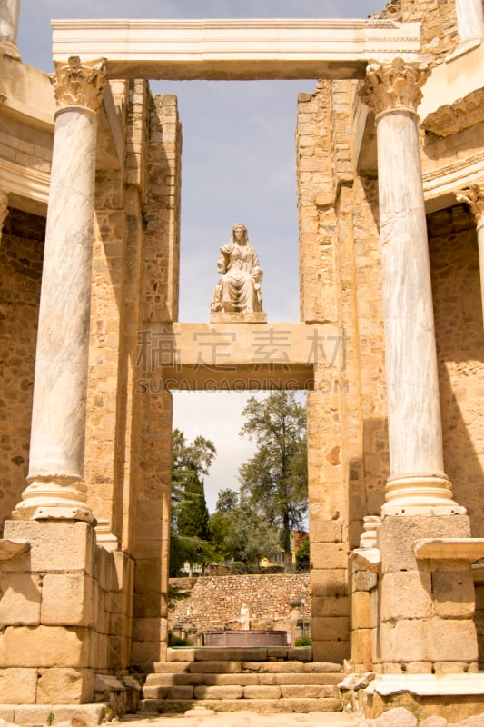 美丽达岛,罗马风格,剧院,垂直画幅,起源,旅游目的地,无人,梅里达,世界遗产,埃斯特雷马杜拉