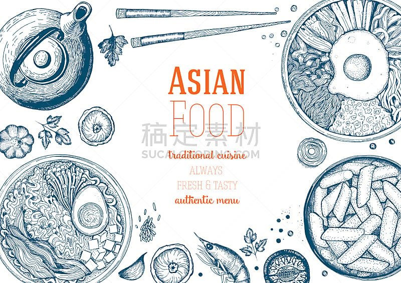 边框,东方食品,日本食品,中国食品,菜单,日本拉面,绘画插图,韩国食物,餐具,艺术
