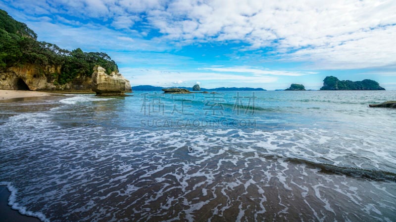 海滩,cathedral cove,科罗曼德尔半岛,新西兰,洞穴,两只动物,水,美,水平画幅,沙子