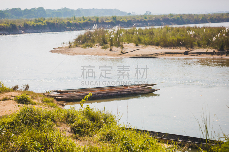 尼泊尔,船,木制,过去,国内著名景点,桨,河流,背景,银行,夏天