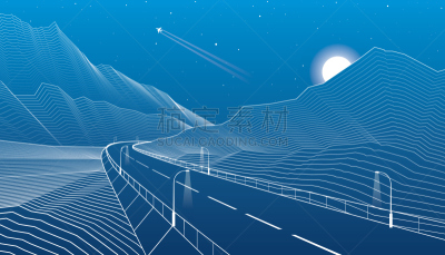 山,地形,路,公路,小路,光,新的,月光,成一排,非凡的