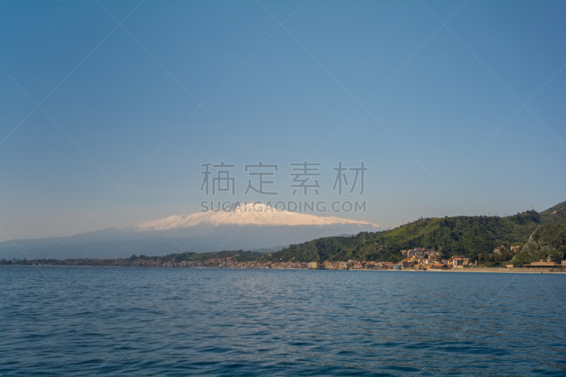 陶尔米纳,埃特纳火山,背景,海洋,风景,卡斯泰尔莫拉,吉尔蒂尼拿克索斯岛,拿索斯,旅途,黄昏