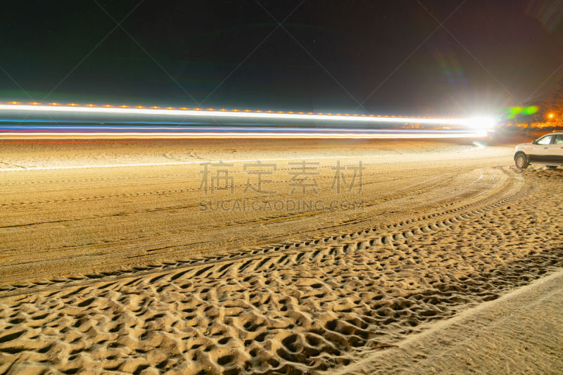 海滩,沙子,星迹,宠物美容师,暗色,光轨,轮胎印,丰盛湾,户外,天空