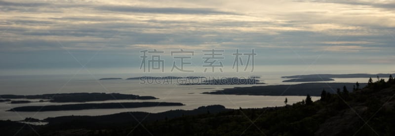 阿卡迪亚国家公园,海岸线,卡迪拉克山,水平画幅,无人,全景,大西洋,缅因州,户外,岛