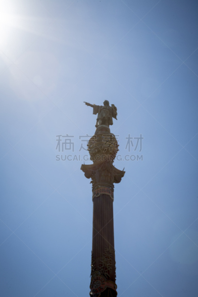 哥伦布,海港,雕塑,巴塞罗那,兰布拉大道,垂直画幅,纪念碑,天空,艺术,古老的