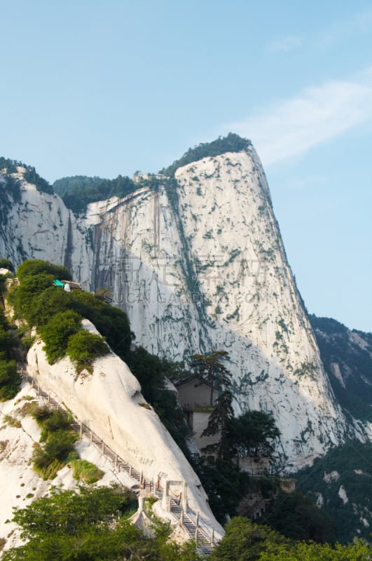 华山,灵性,山,西安,陕西省,道教,垂直画幅,天空,台阶,无人