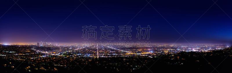 洛杉矶,夜晚,城市天际线,格里菲思公园天文台,贝弗利山,星迹,好莱坞,光轨,主干路,留白