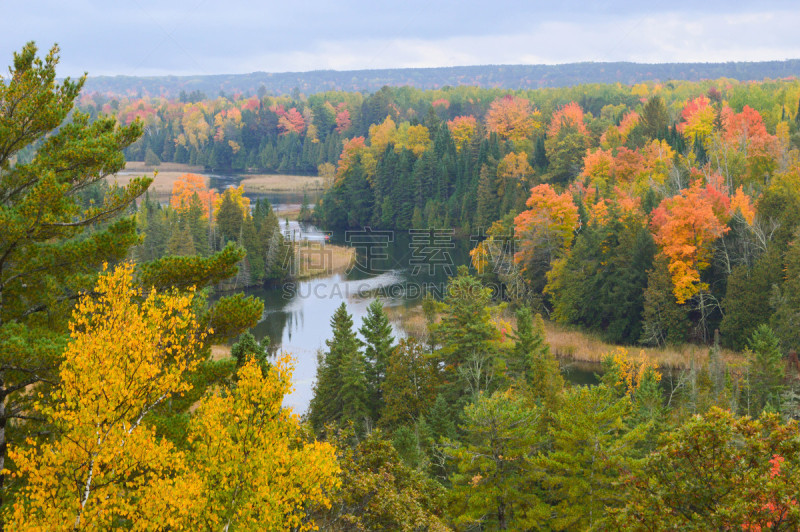 river ausable,秋天,高大的,河岸,自然,褐色,水平画幅,皮船,无人,蓝色