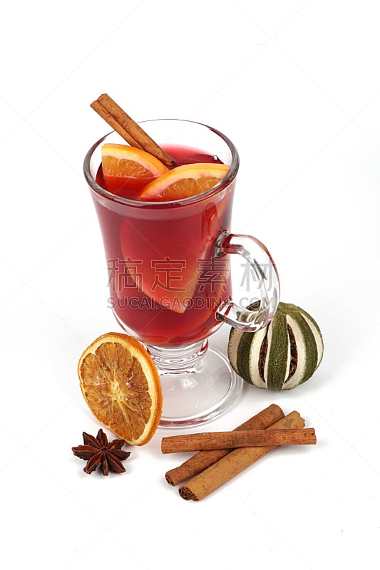 茶,香料,白色背景,冬天,分离着色,热甜红酒,热饮,饮料,可爱的