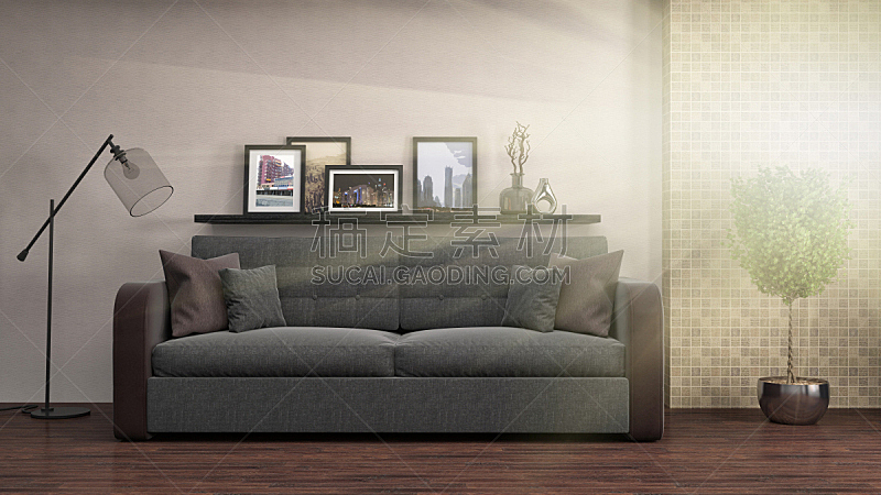 沙发,室内,绘画插图,三维图形,褐色,座位,水平画幅,无人,装饰物,家具