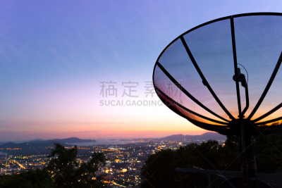 卫星天线,天空,水平画幅,夜晚,无人,反光器,卫星,户外,泰国,铁丝网