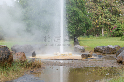 泰国,清迈省,温泉,水,水平画幅,户外,石头,前景聚焦,非凡的,地下水