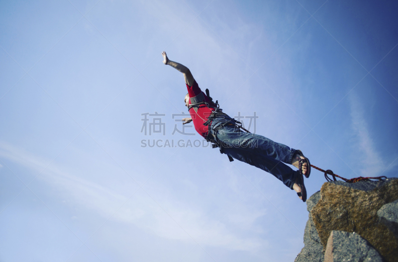 悬崖,绳子,峡谷,定点跳伞,跳崖,蹦极,自由落体,连身服,安全的,仅一个男人