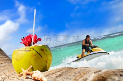 椰子,海滩,水,水上运动器材,休闲活动,水平画幅,椰子树,鸡尾酒,果汁,运输