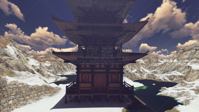 洛矶山脉,寺庙,三维图形,自然,天空,灵性,水平画幅,建筑,无人
