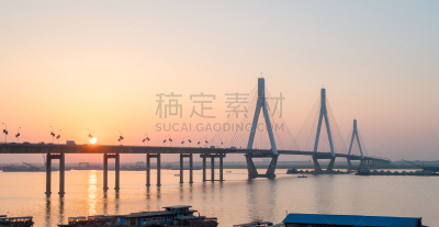 桥,洞庭湖,岳阳,斜拉桥,湖南省,电缆,水,天空,水平画幅,无人