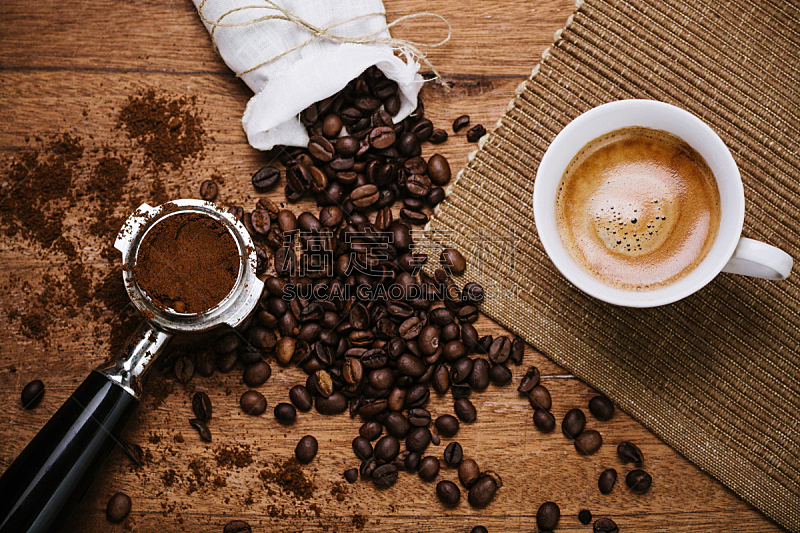 浓咖啡,桌子,木制,卡布奇诺咖啡,烤咖啡豆,咖啡杯,咖啡馆,烤的,杯,咖啡
