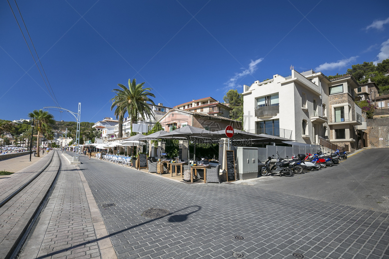 puerto de soller,都市风景,街道,马略卡,有轨电车,天空,度假胜地,水平画幅,无人,海港