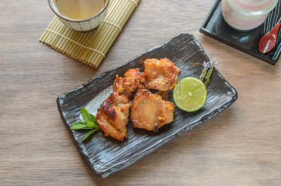 味噌汤,鸡肉,酸桔柑,味噌酱,格子烤肉,水平画幅,绿色,无人,茶,日本料理