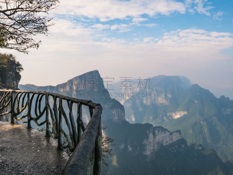 中国,白色,雾,步行道路,自然美,天空,天门山,阳台,张家界,石头