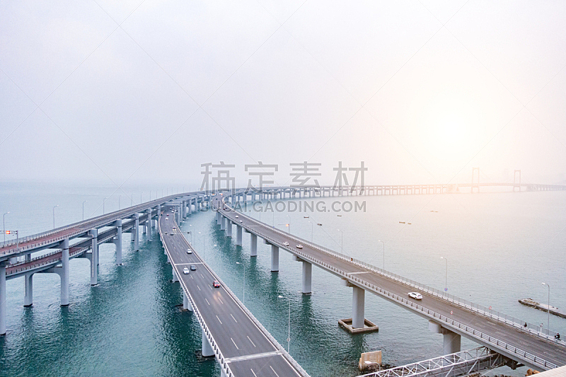 大连,海湾大桥,水,天空,公园,水平画幅,无人,巨大的,辽宁省,交通