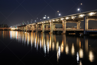 首尔,夜晚,水,天空,水平画幅,无人,户外,都市风景,现代,彩色图片