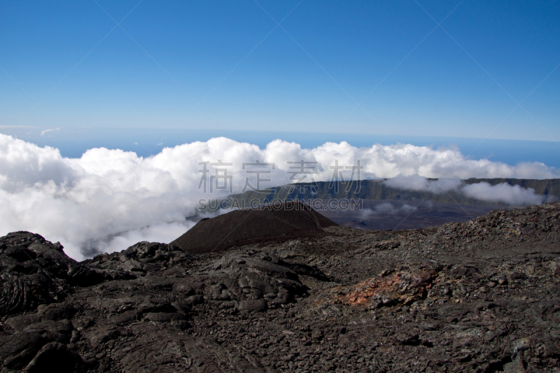 云,在上面,弗尔乃斯火山,留尼汪（法属）,天空,褐色,水平画幅,无人,火山地形,云景