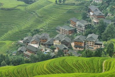 龙脊梯田,梯田,绿色,乡村,风景,龙胜,桂林,水平画幅,山,户外