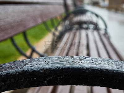 长椅,空的,雨,灯笼,水平画幅,秋天,无人,雨滴,特写,莫斯科