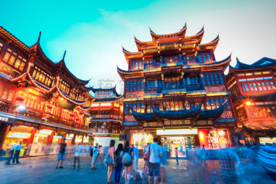 豫园,上海,夜市,天空,水平画幅,夜晚,无人,户外,都市风景,现代