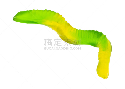 绿色,黄色,蠕虫,难嚼的,水平画幅,无人,不健康食物,正上方视角,白色背景,毛毛虫软糖