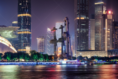 夜晚,都市风景,风景,广州,宏伟,水,天空,新的,水平画幅,无人