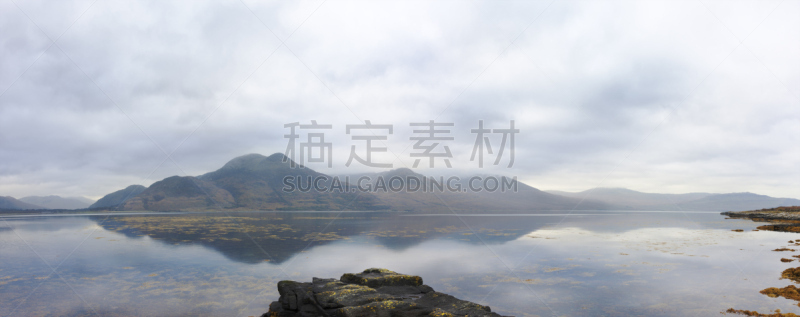全景,茂尔岛,尼斯纳千卡,夫哈达峰,默尔山,海湾,阿盖尔-比特,留白,水平画幅,无人