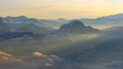 奥地利,阿尔卑斯山脉,天空,水平画幅,雪,无人,早晨,户外,萨尔茨堡州,高处