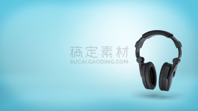 正面视角,巨大的,三维图形,黑色,耳机,无线技术,蓝色背景,个人随身用品,蓝牙,水平画幅