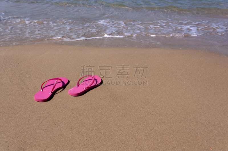 凉拖鞋,沙子,粉色,河岸,海滩,黄色,气候,旅途,空的,风