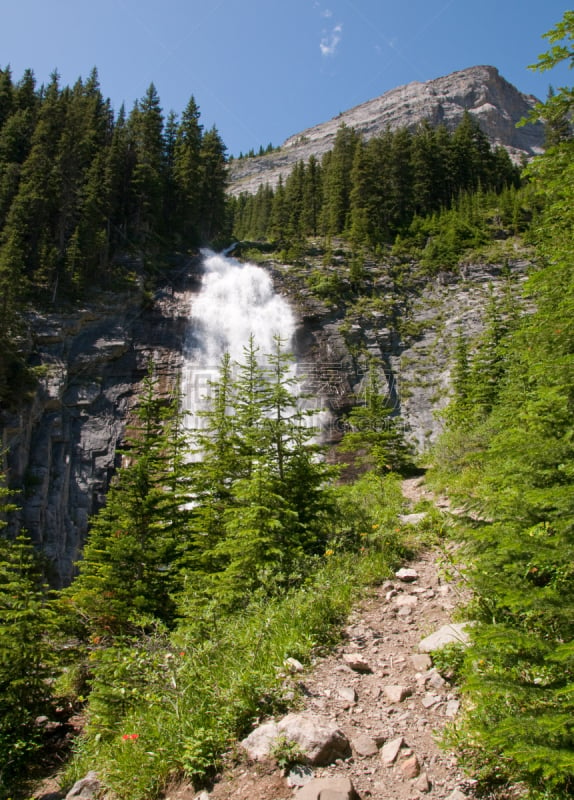 湖,卡那那斯基村,垂直画幅,天空,夏天,户外,草,山脊,山,小路