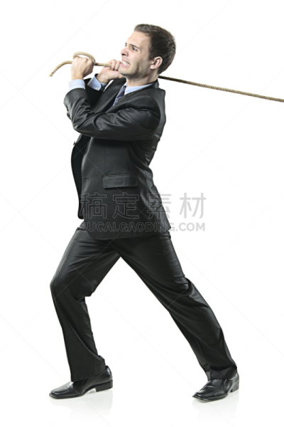 男商人,绳子,垂直画幅,美,重的,努力,套装,白人,经理,仅男人