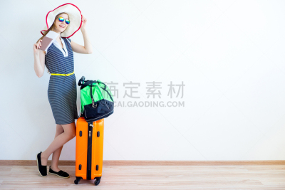 手提箱,女孩,行李提取厅,机票,票,塞满了的,水平画幅,旅行者