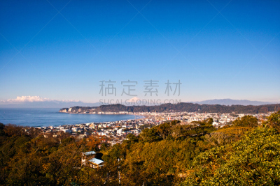 镰仓市,富士山,相模湾,水平画幅,雪,无人,东亚,户外,海滩,冬天