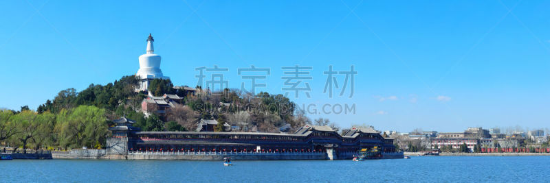 北海公园,全景,水平画幅,建筑,无人,户外,湖,都市风景,北京,屋顶